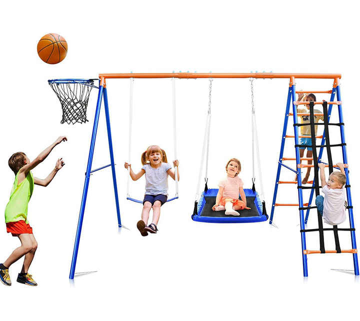 Kids Outdoor Hanging Chair - Ensemble de balançoire, toboggan et mur