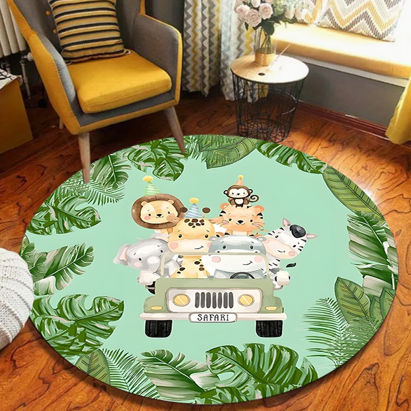 Kids Outdoor Zoo - Tapis rond antidérapant pour enfants, motif