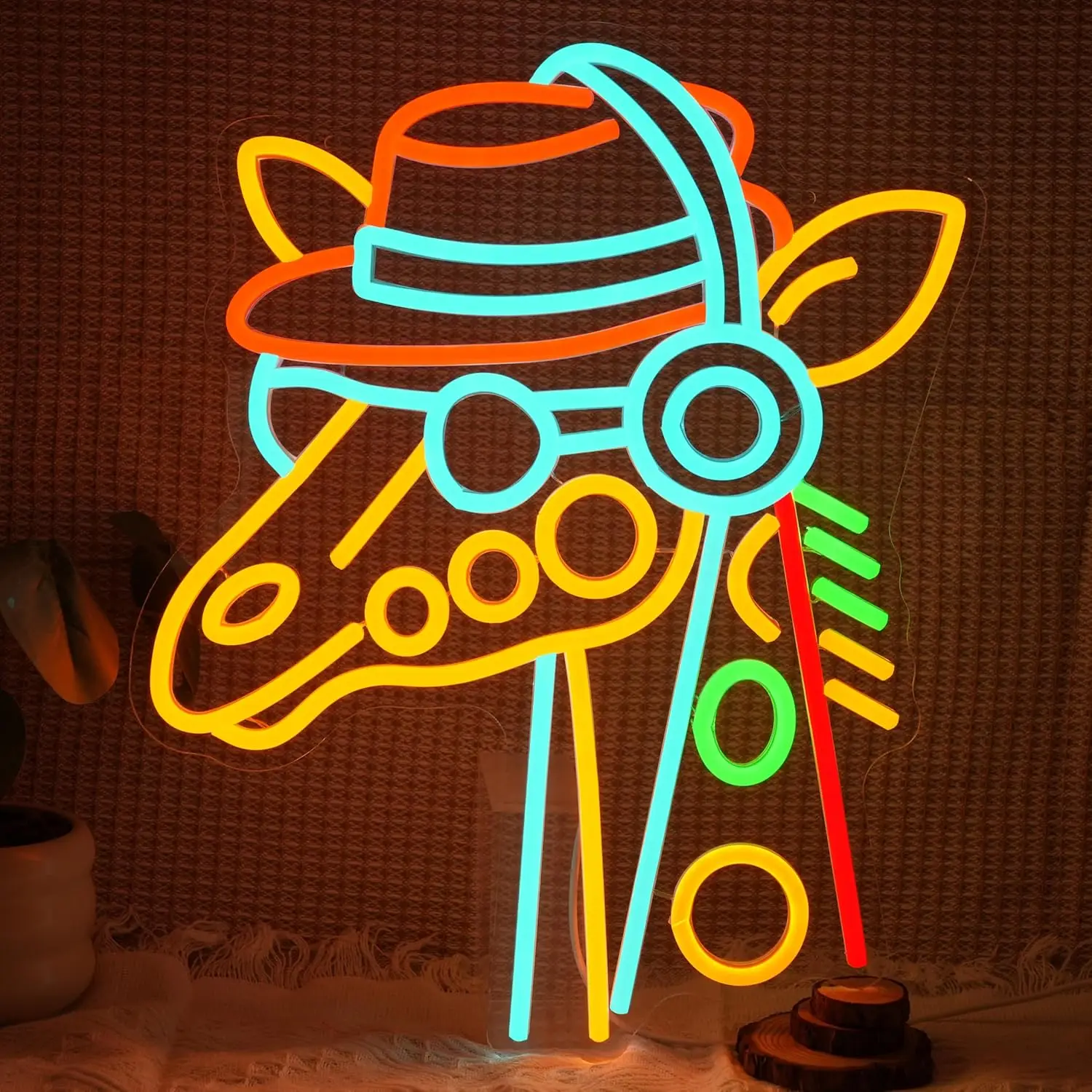 Kids Outdoor Zoo - Enseigne lumineuse LED tête de girafe,