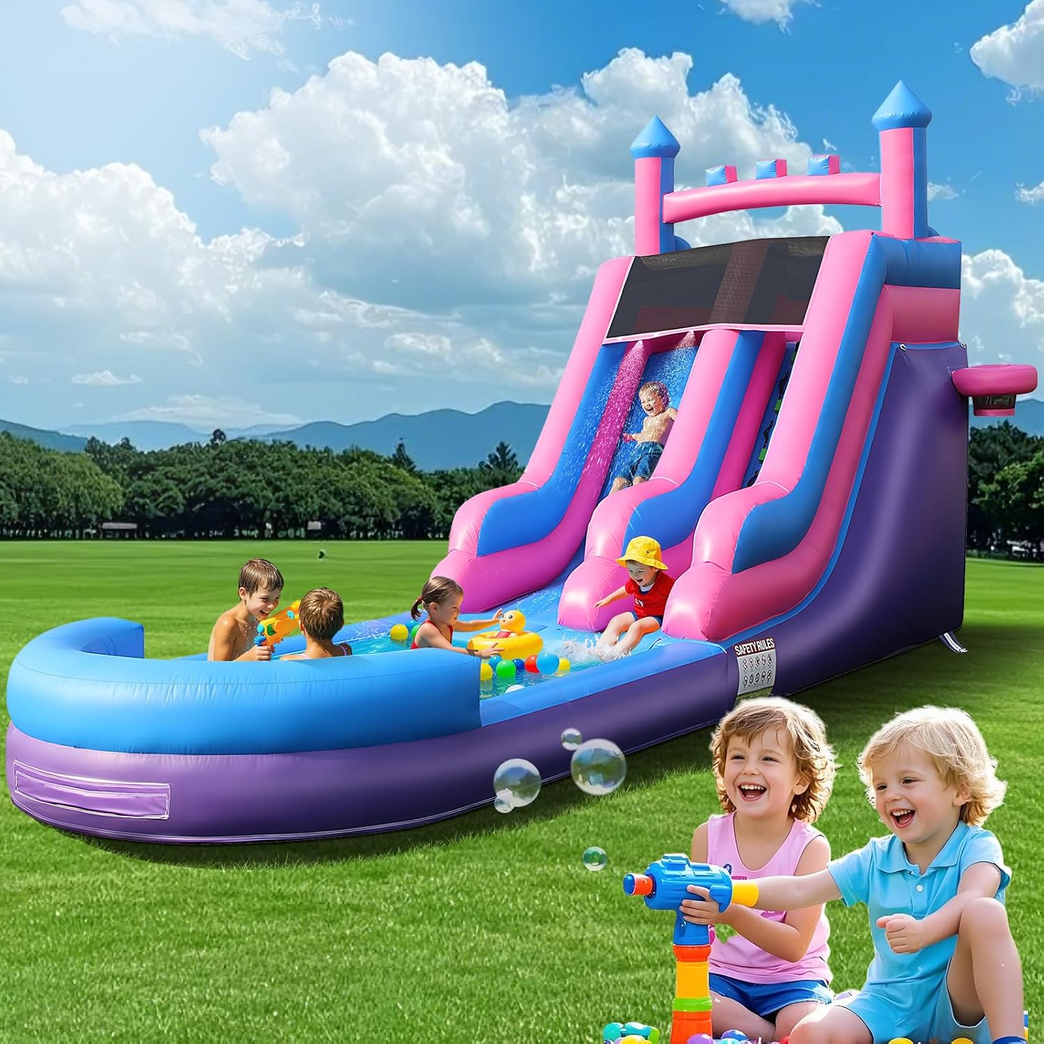 Kids Outdoor Water Park - Toboggan aquatique gonflable robuste de 26,2
