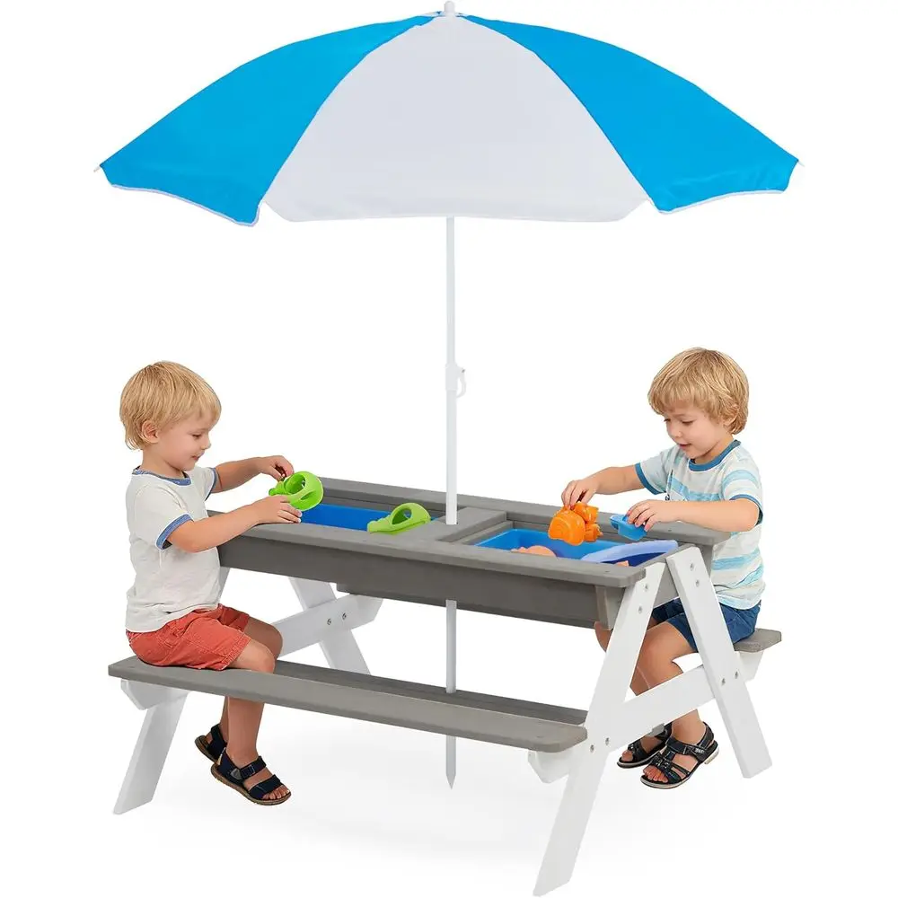 Kids Outdoor Umbrella - Table de pique-nique en bois convertible