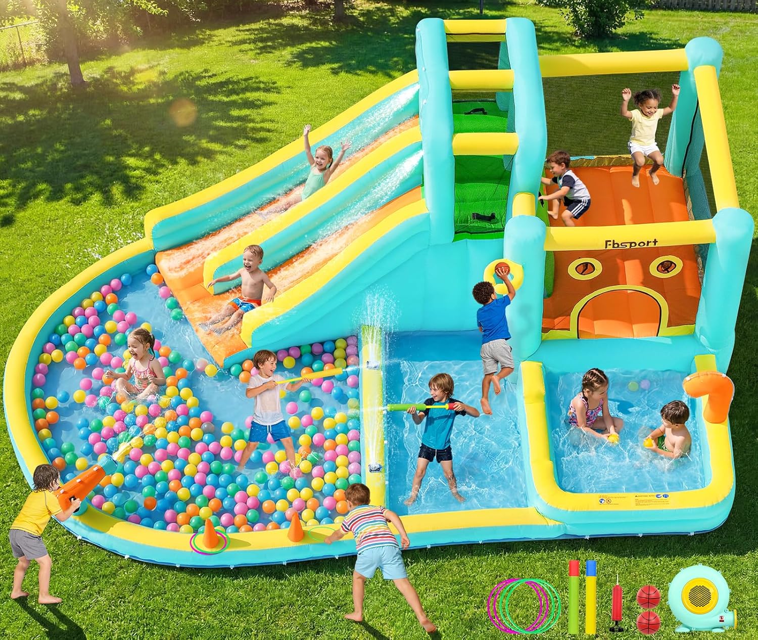 Kids Outdoor Water Park - Parc aquatique gonflable double toboggan avec