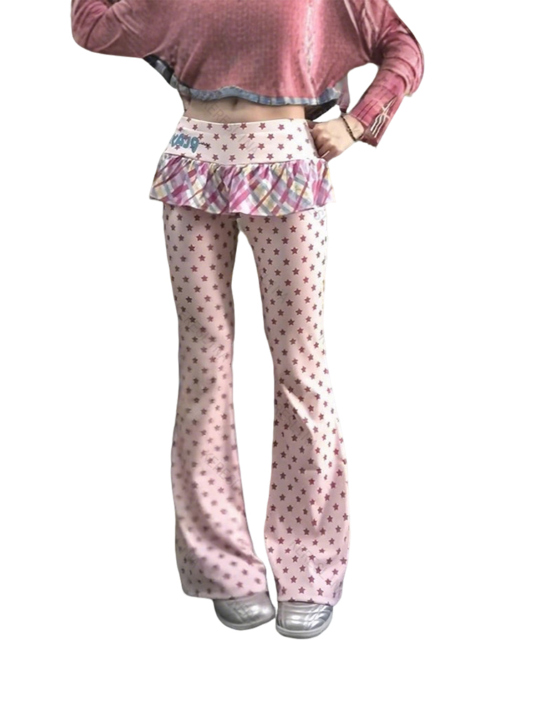 Mini Trampoline Spring - Pantalon micro-évasé pour femme, motif étoiles