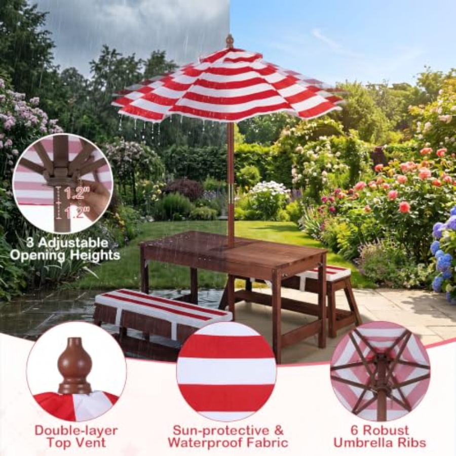 Kids Outdoor Umbrella - Table de pique-nique pour enfants d'extérieur,
