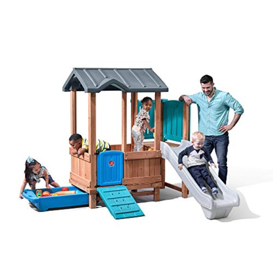 Kids Outdoor Playhouse - Woodland Adventure Playhouse & Slide, ensemble