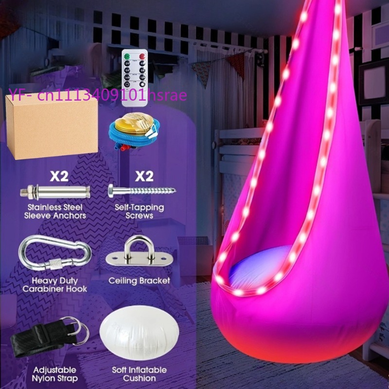 Kids Outdoor Hanging Chair - Hamac gonflable lumineux à LED, chaise