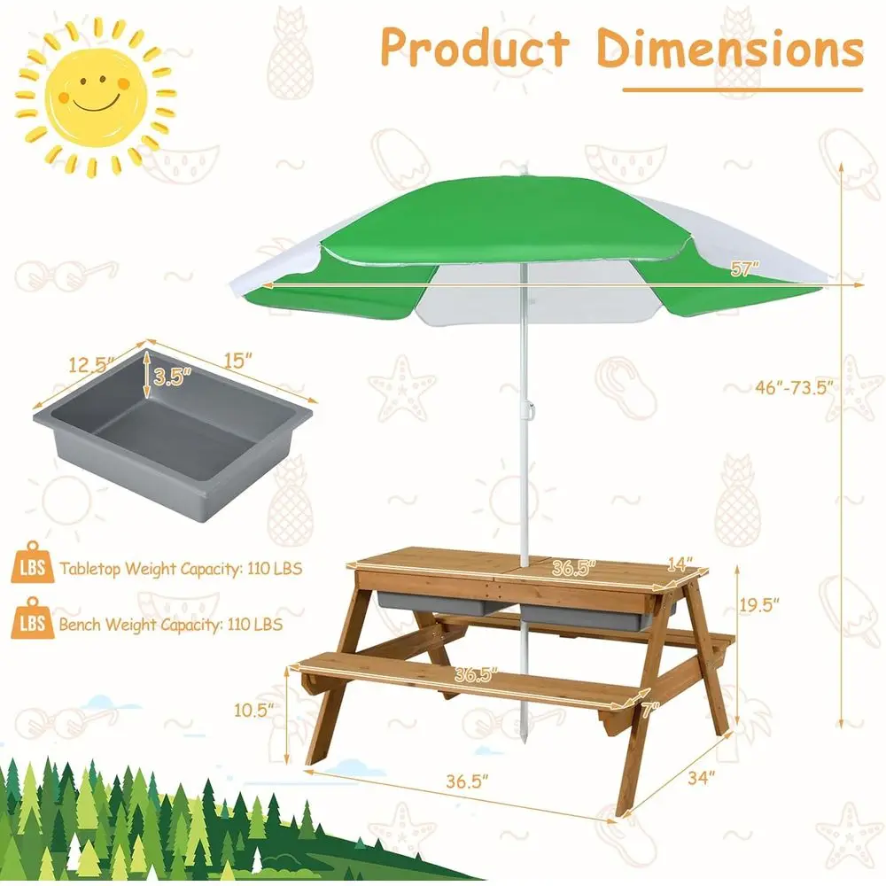 Table de pique-nique 4-en-1 en - Kids Outdoor Umbrella avis et prix