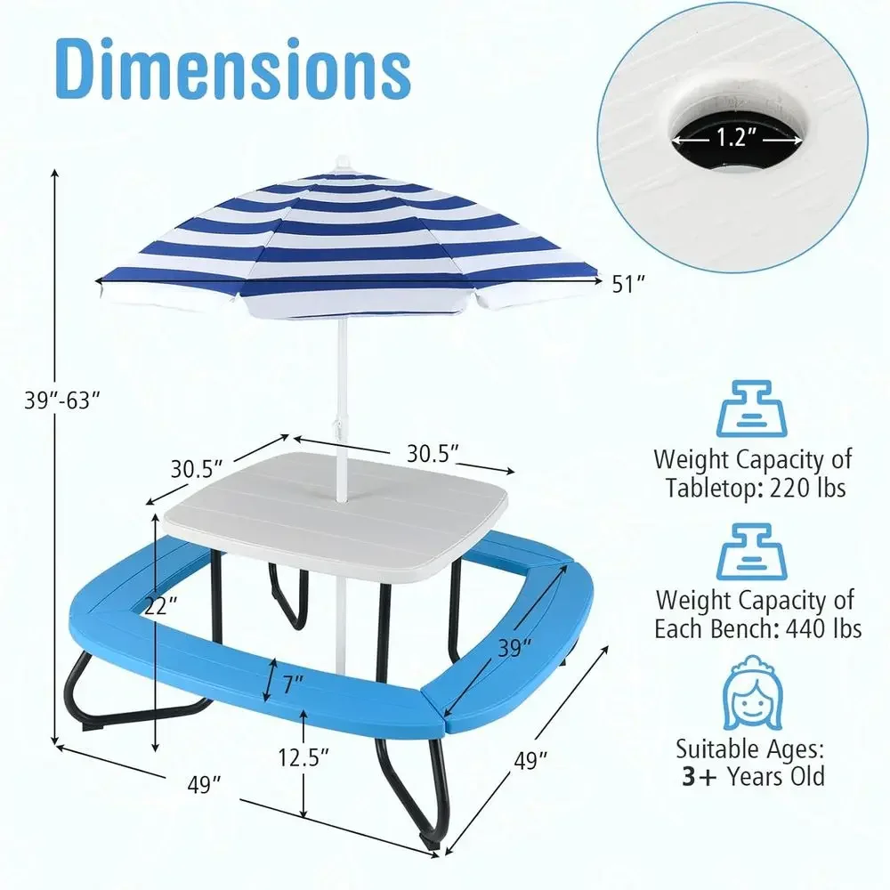 Table de pique-nique pour enfa - Kids Outdoor Umbrella avis et prix