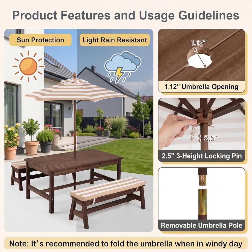 Table de pique-nique pour enfa - Kids Outdoor Umbrella avis et prix