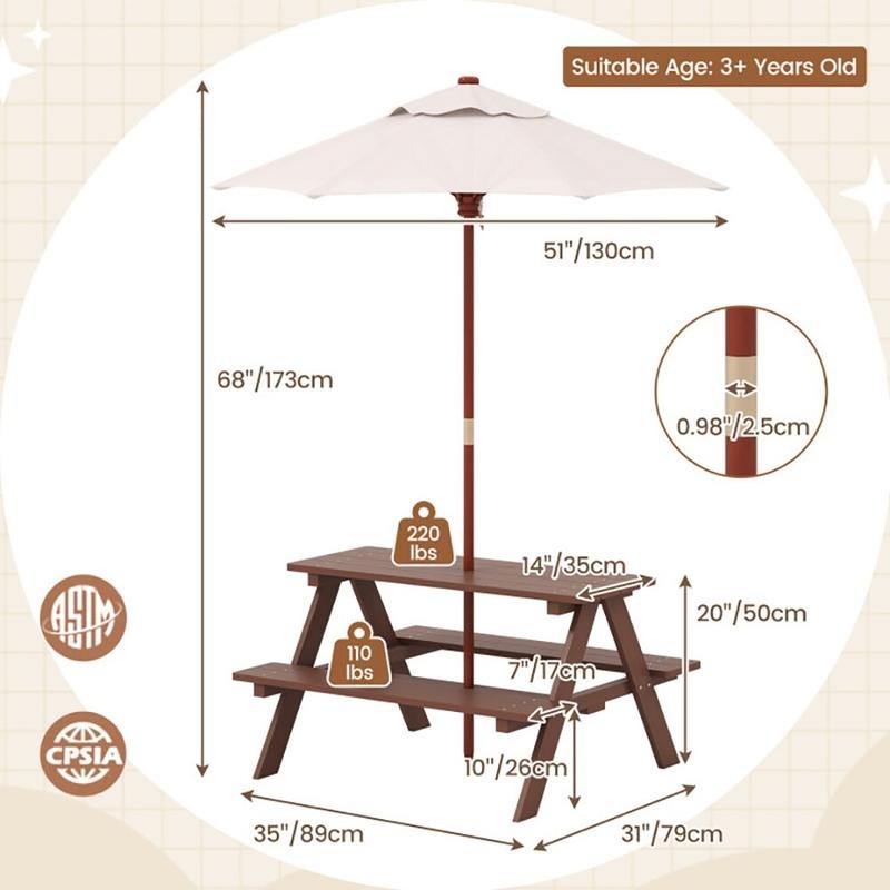Ensemble table et banc de piqu - Kids Outdoor Umbrella avis et prix